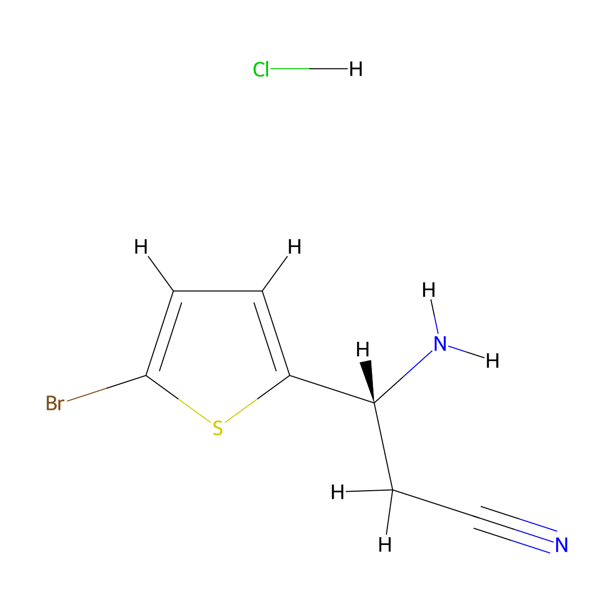 (3R)-3-Amino-3-(5-bromothiophen-2-YL)propanenitrile hydrochloride molecular structure, CAS 2990724-58-6