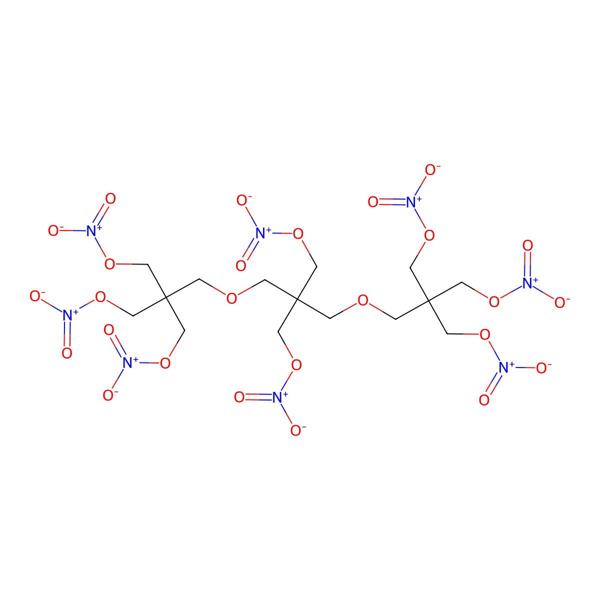 1,3-Propanediol, 2,2-bis((3-(nitrooxy)-2,2-bis((nitrooxy)methyl)propoxy)methyl)-, 1,1',3,3'-tetranitrate molecular structure, CAS 29908-97-2