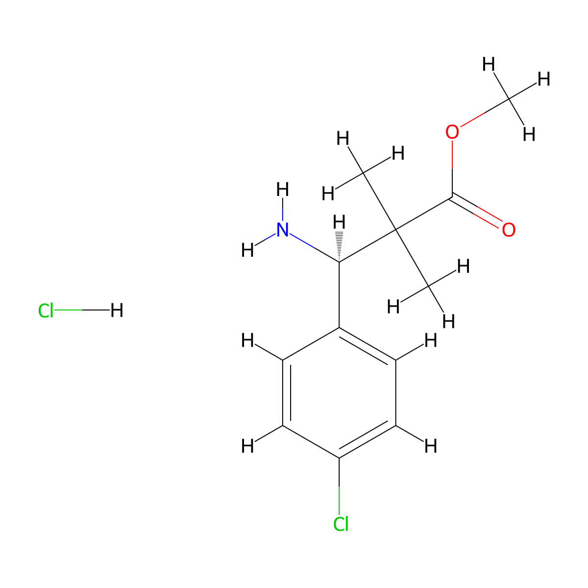 Methyl (3R)-3-Amino-3-(4-chlorophenyl)-2,2-dimethylpropanoate HCl molecular structure, CAS 2990949-02-3