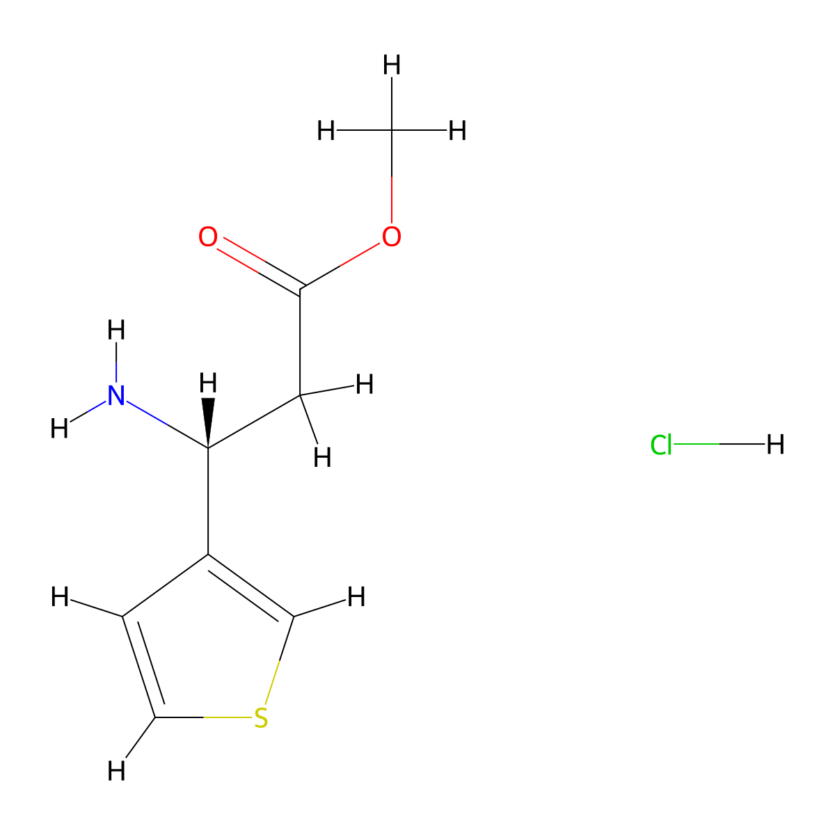 methyl (3R)-3-amino-3-(thiophen-3-yl)propanoate hydrochloride molecular structure, CAS 2990983-69-0