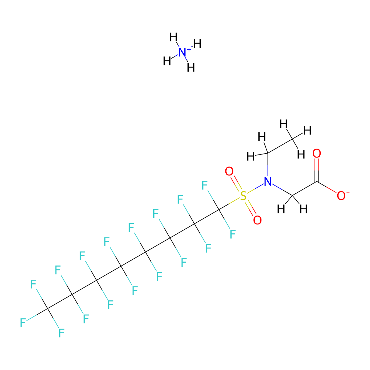 Ammonium N-ethyl-N-[(heptadecafluorooctyl)sulphonyl]glycinate molecular structure, CAS 2991-52-8