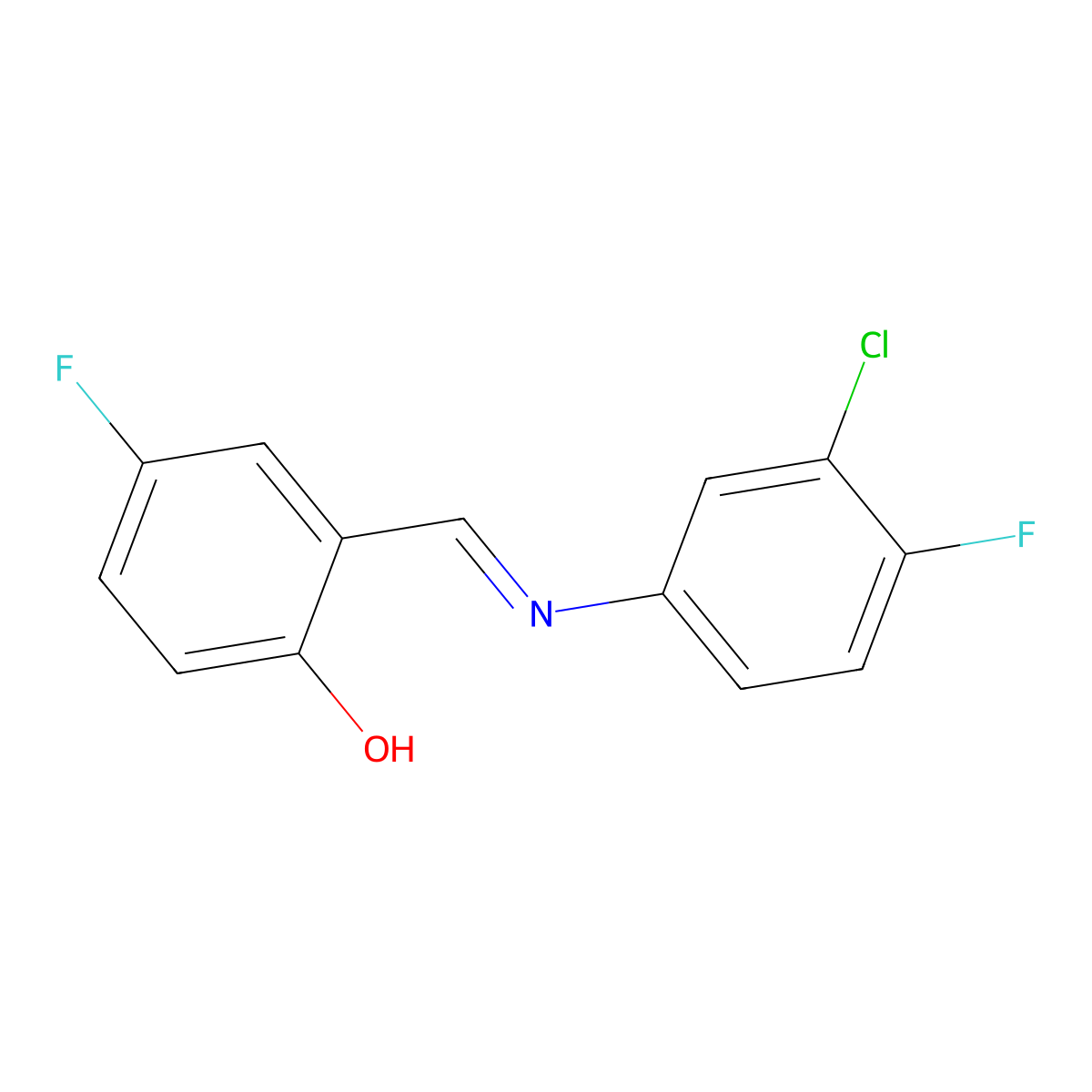 (E)-2-(((3-chloro-4-fluorophenyl)imino)methyl)-4-fluorophenol molecular structure, CAS 2991206-14-3