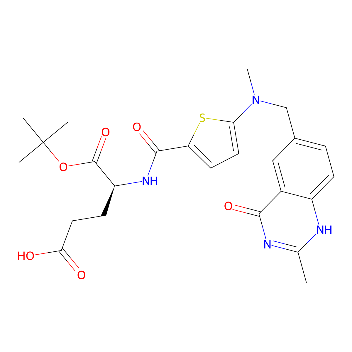 (S)-5-(Tert-butoxy)-4-(5-(methyl((2-methyl-4-oxo-3,4-dihydroquinazolin-6-yl)methyl)amino)thiophene-2-carboxamido)-5-oxopentanoic acid molecular structure, CAS 2991247-93-7