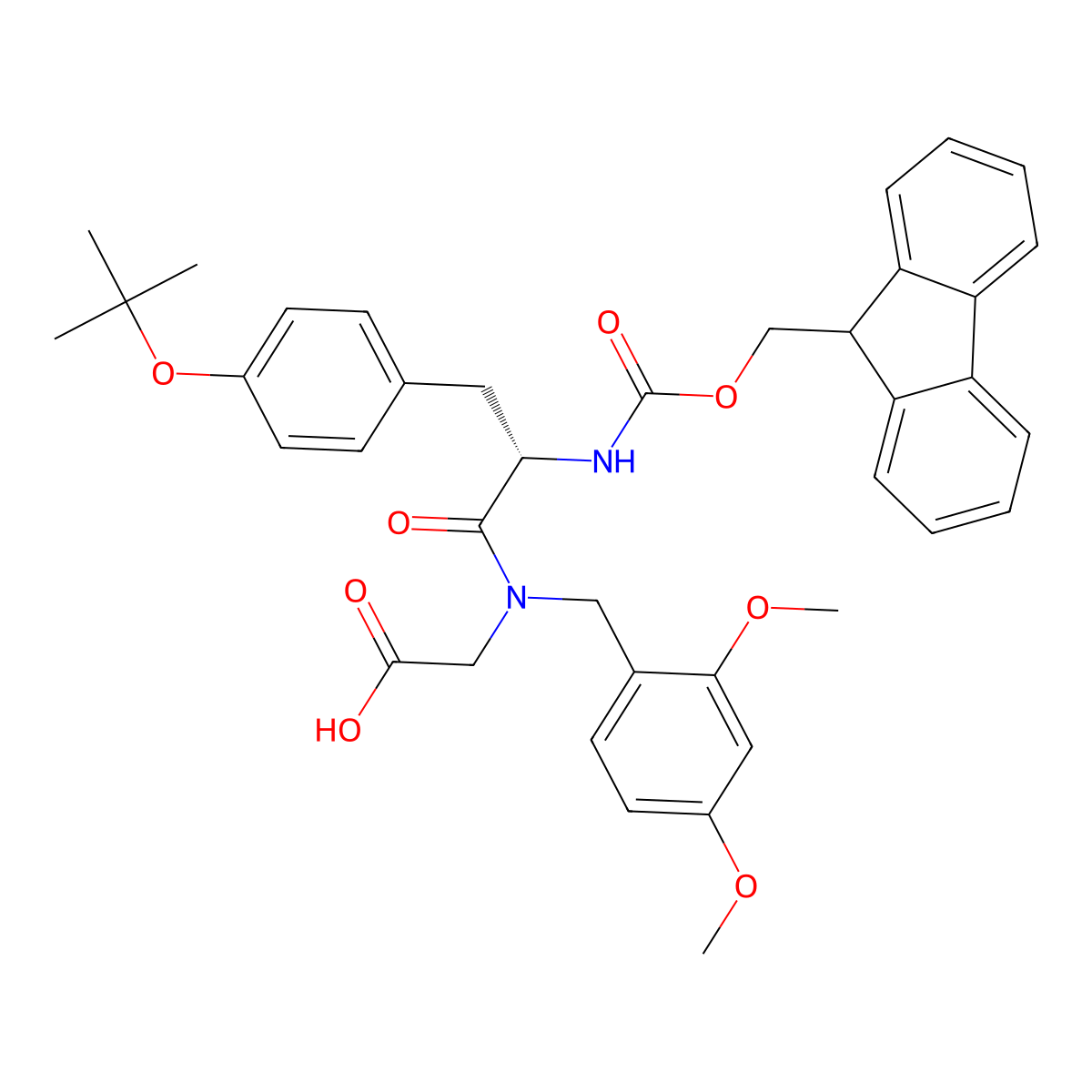 2-[(2,4-dimethoxyphenyl)methyl-[(2S)-2-(9H-fluoren-9-ylmethoxycarbonylamino)-3-[4-[(2-methylpropan-2-yl)oxy]phenyl]propanoyl]amino]acetic acid molecular structure, CAS 2991254-83-0