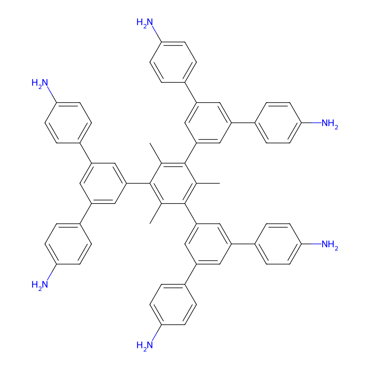 5',5'''-Bis(4-aminophenyl)-5''-(4,4''-diamino-[1,1':3',1''-terphenyl]-5'-yl)-2'',4'',6''-trimethyl-[1,1':3',1'':3'',1''':3''',1''''-quinquephenyl]-4,4''''-diamine molecular structure, CAS 2991629-12-8