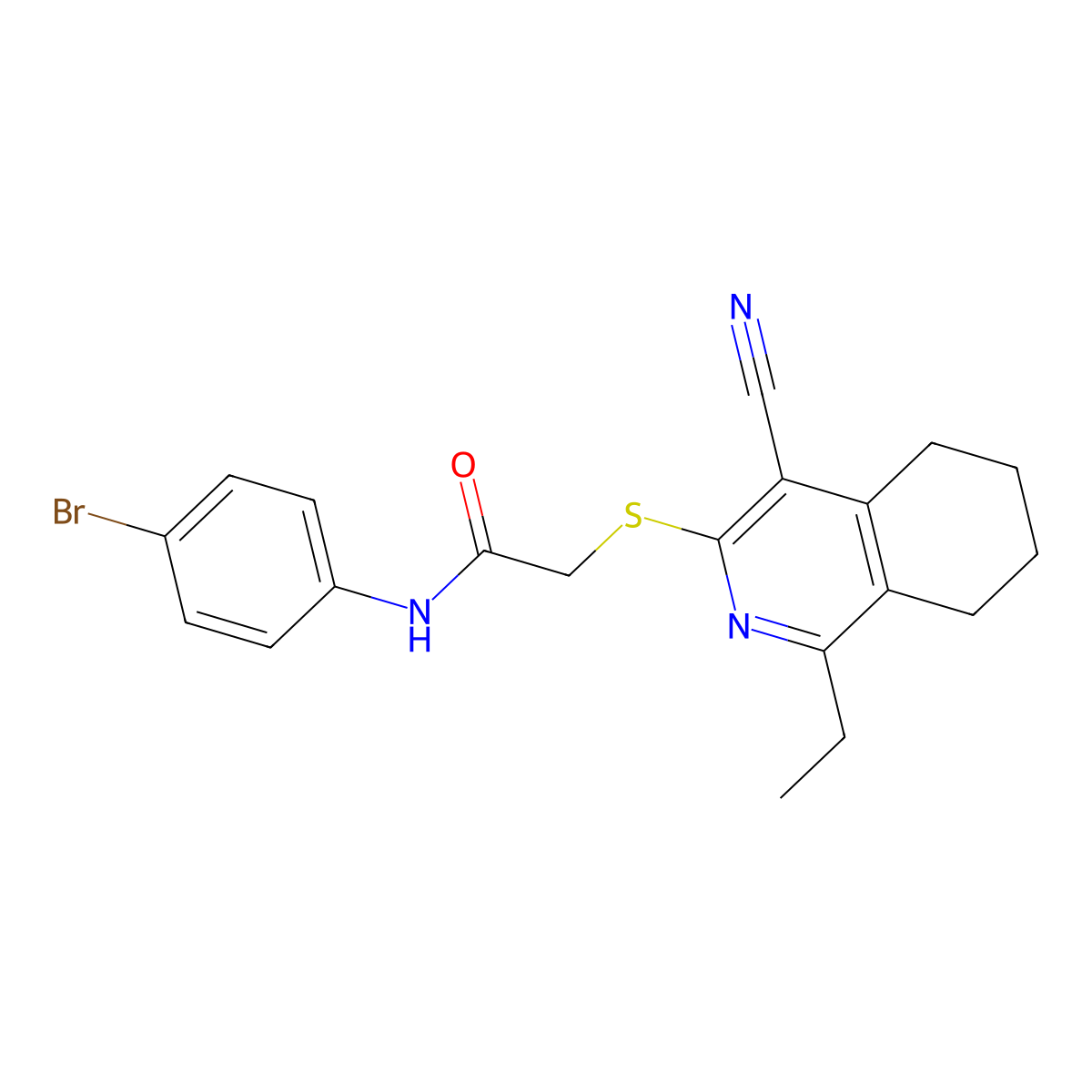 N-(4-Bromophenyl)-2-[(4-cyano-1-ethyl-5,6,7,8-tetrahydro-3-isoquinolinyl)thio]acetamide molecular structure, CAS 299163-46-5