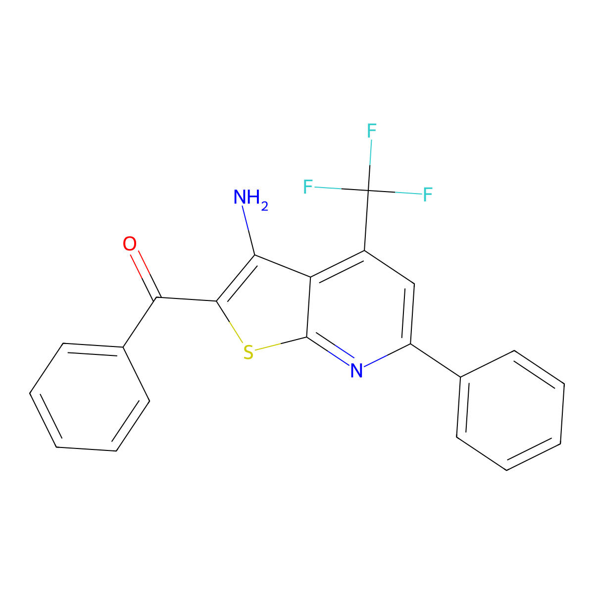 [3-Amino-6-phenyl-4-(trifluoromethyl)thieno[2,3-b]pyridin-2-yl]-phenylmethanone molecular structure, CAS 299164-11-7