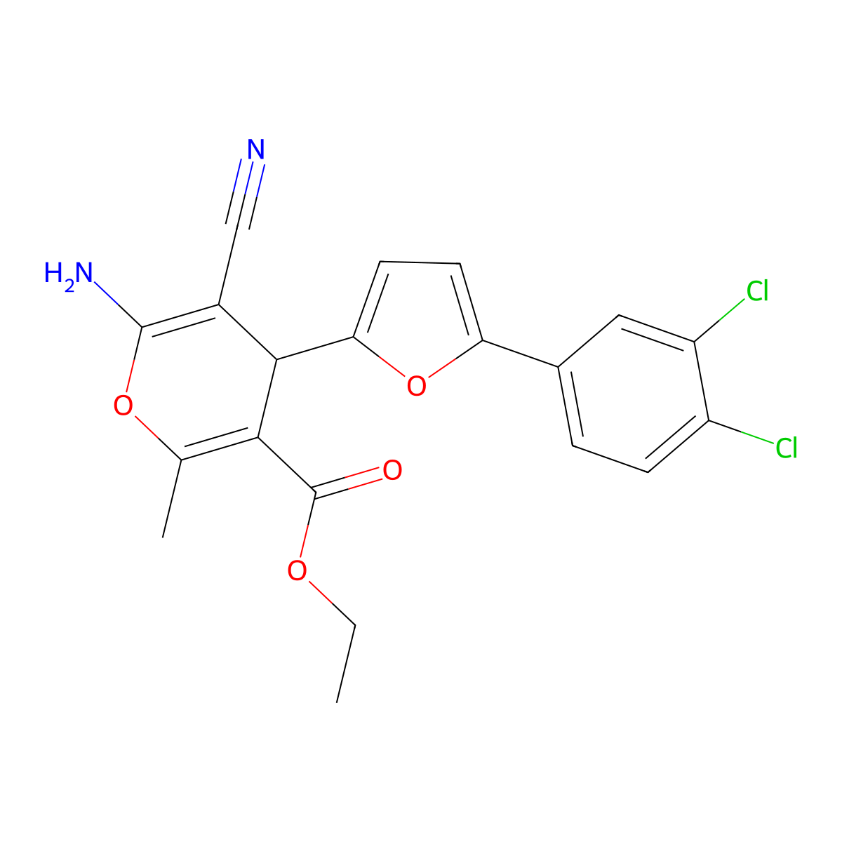 ethyl 6-amino-5-cyano-4-[5-(3,4-dichlorophenyl)furan-2-yl]-2-methyl-4H-pyran-3-carboxylate molecular structure, CAS 299164-17-3