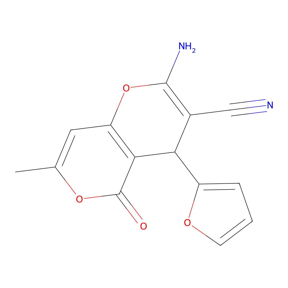 2-Amino-4-furan-2-yl-7-methyl-5-oxo-4H,5H-pyrano[4,3-b]pyran-3-carbonitrile molecular structure, CAS 299164-27-5