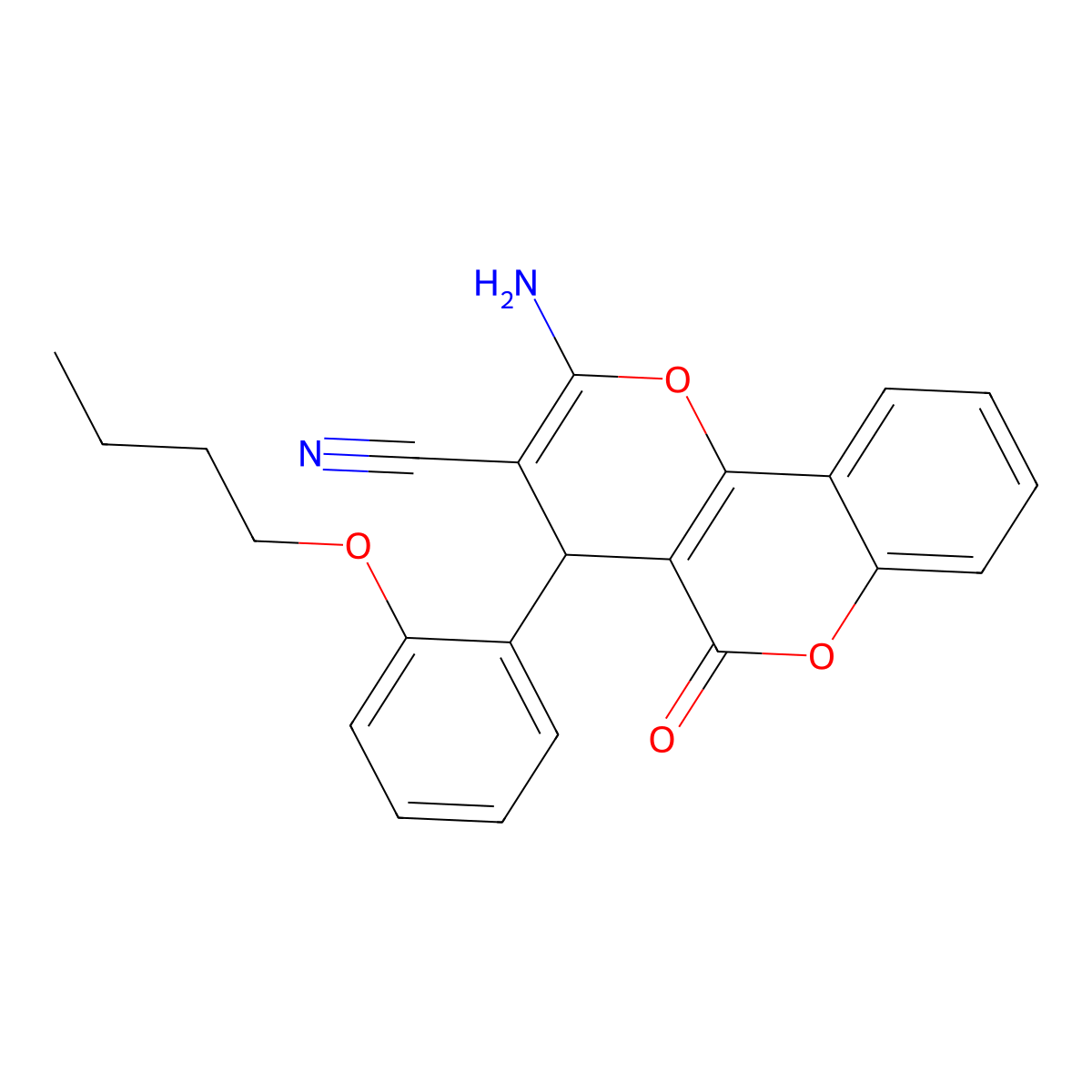 2-amino-4-(2-butoxyphenyl)-5-oxo-4H-pyrano[3,2-c]chromene-3-carbonitrile molecular structure, CAS 299164-37-7