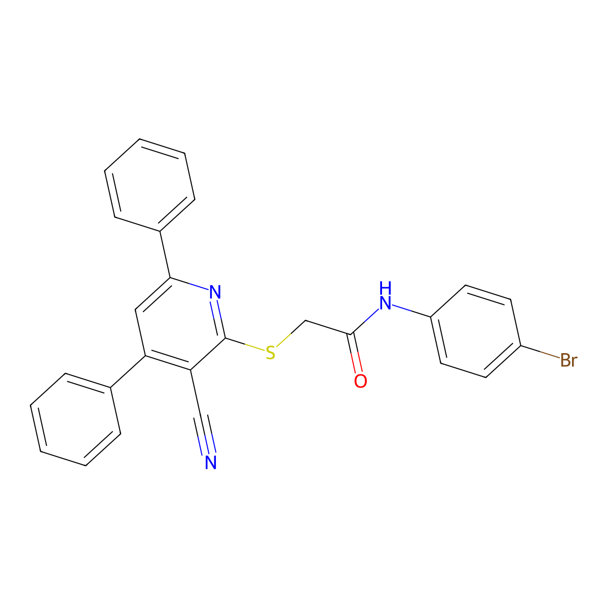 N-(4-Bromophenyl)-2-((3-cyano-4,6-diphenylpyridin-2-yl)thio)acetamide molecular structure, CAS 299164-53-7