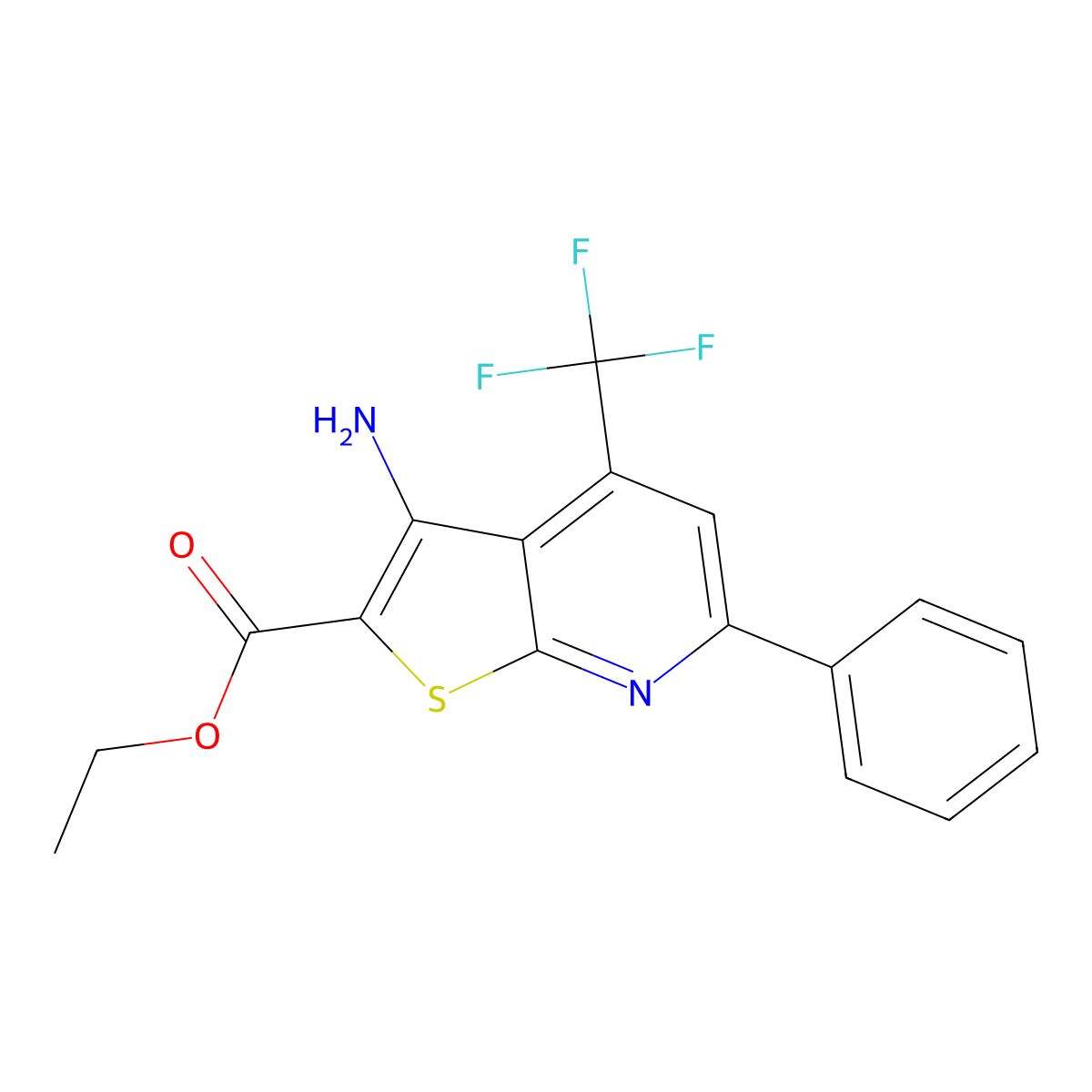 Ethyl 3-amino-6-phenyl-4-(trifluoromethyl)thieno[2,3-b]pyridine-2-carboxylate molecular structure, CAS 299165-10-9