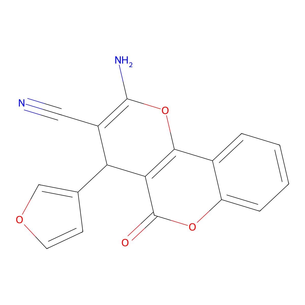 2-amino-4-(furan-3-yl)-5-oxo-4H-pyrano[3,2-c]chromene-3-carbonitrile molecular structure, CAS 299165-18-7