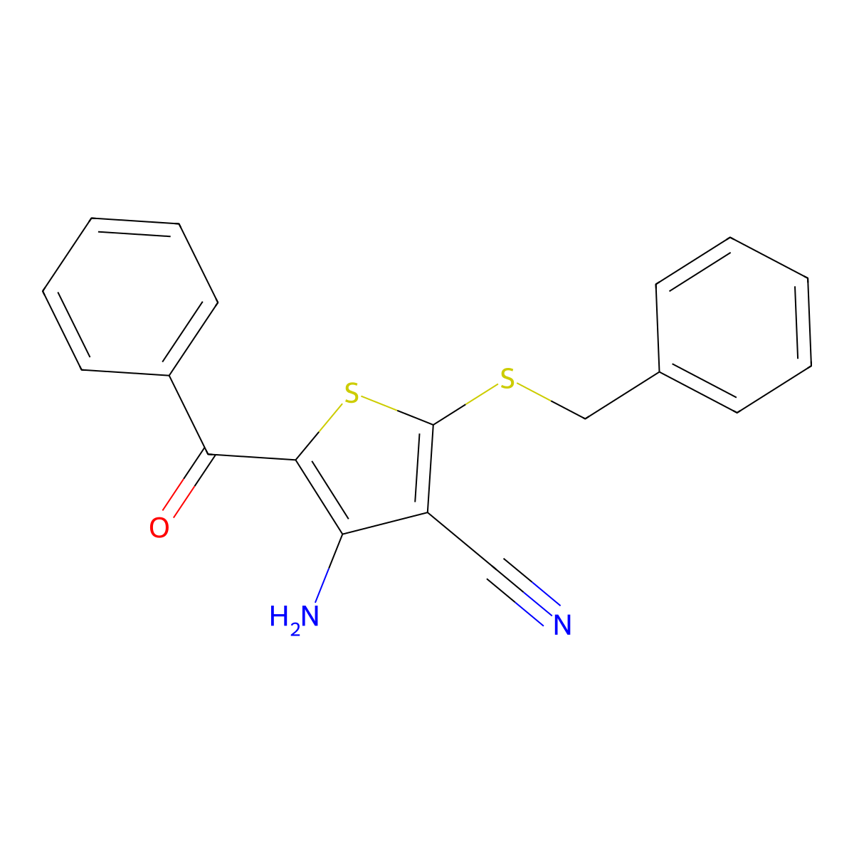 4-Amino-5-benzoyl-2-(benzylsulfanyl)-3-thiophenecarbonitrile molecular structure, CAS 299165-93-8