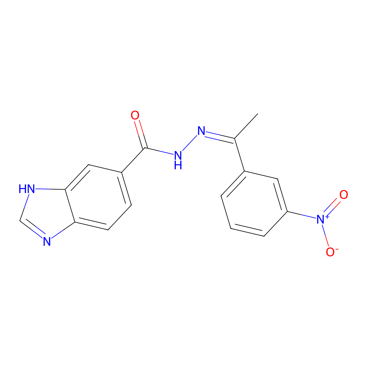 1H-Benzimidazole-6-carboxylic acid, 2-[1-(3-nitrophenyl)ethylidene]hydrazide molecular structure, CAS 299166-40-8