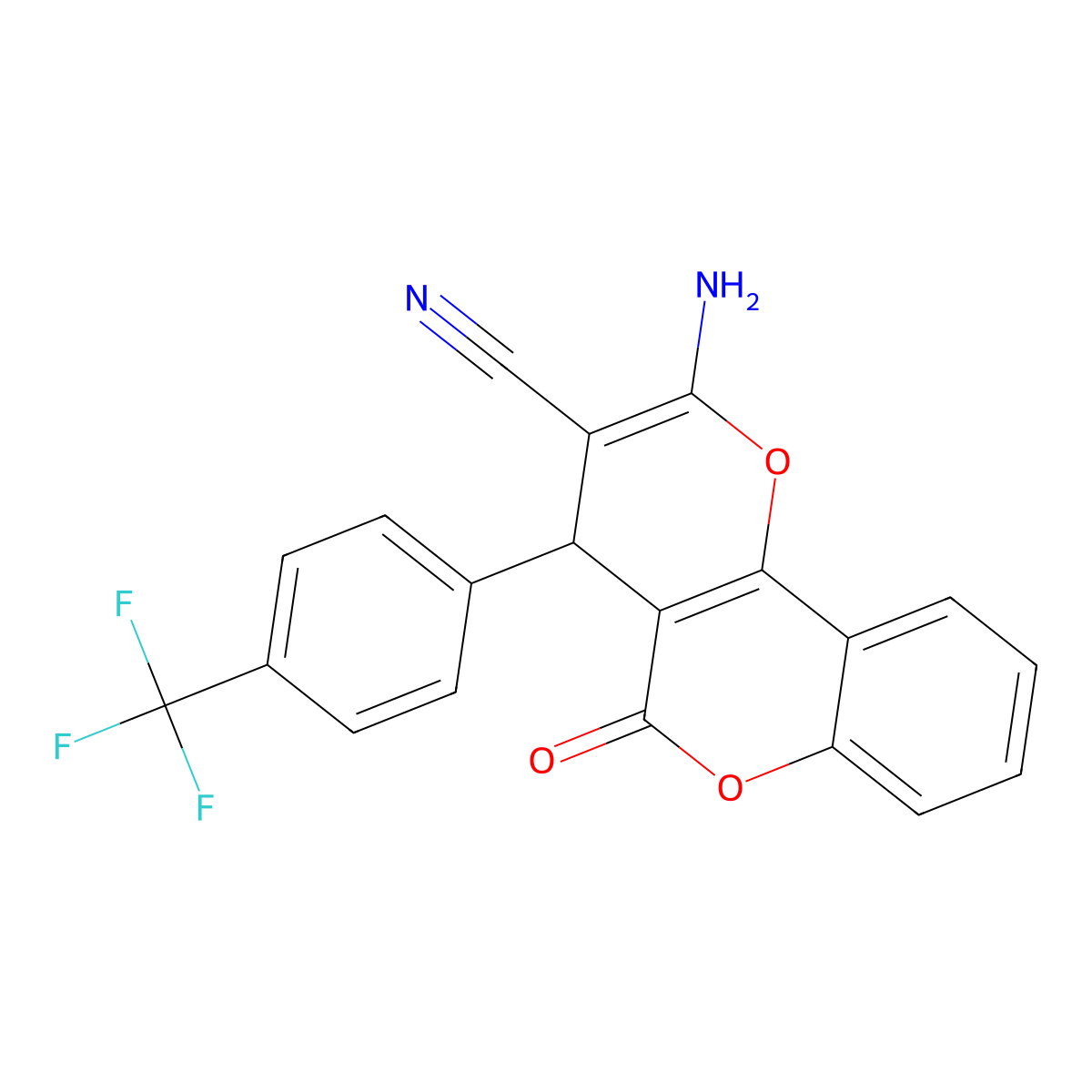 2-amino-5-oxo-4-[4-(trifluoromethyl)phenyl]-4H-pyrano[3,2-c]chromene-3-carbonitrile molecular structure, CAS 299166-98-6