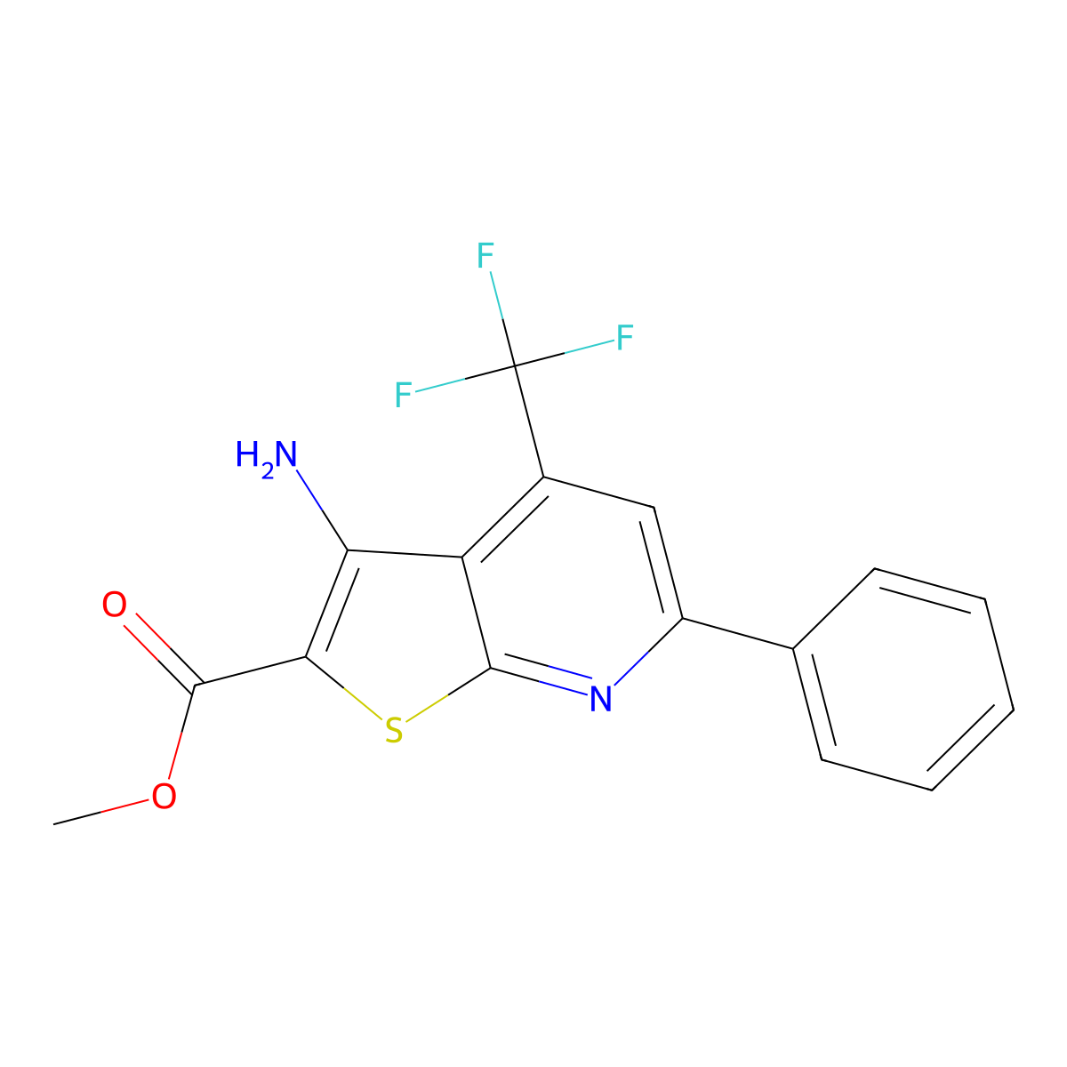Methyl 3-amino-6-phenyl-4-(trifluoromethyl)thieno(2,3-B)pyridine-2-carboxylate molecular structure, CAS 299167-66-1