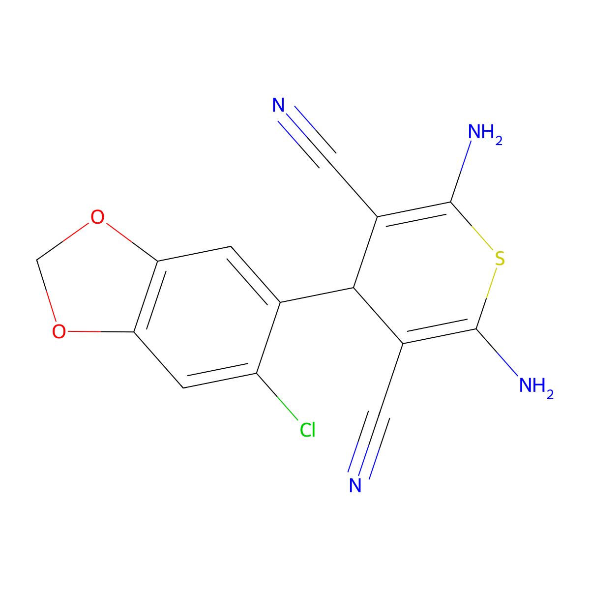 2,6-Diamino-4-(6-chlorobenzo[d][1,3]dioxol-5-yl)-4H-thiopyran-3,5-dicarbonitrile molecular structure, CAS 299168-59-5