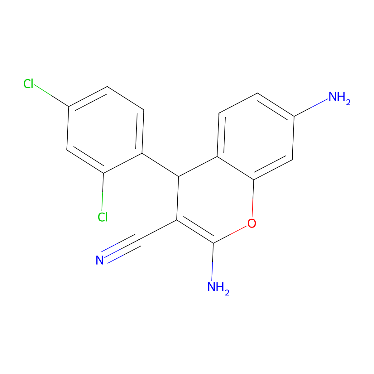 2,7-diamino-4-(2,4-dichlorophenyl)-4H-chromene-3-carbonitrile molecular structure, CAS 299169-77-0