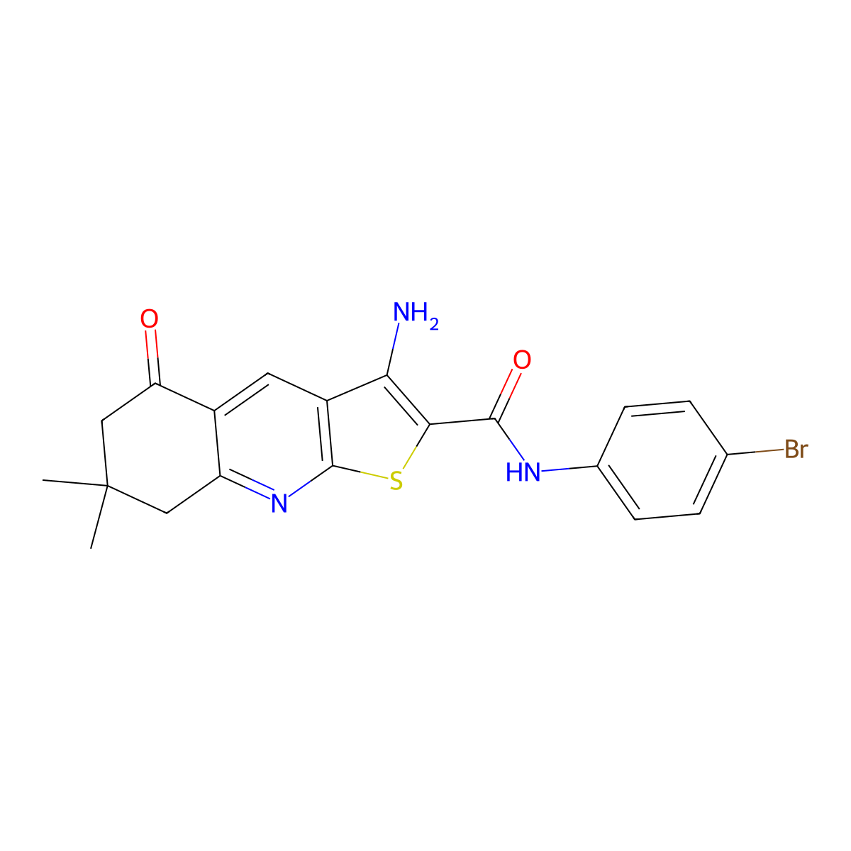 3-amino-N-(4-bromophenyl)-7,7-dimethyl-5-oxo-6,8-dihydrothieno[2,3-b]quinoline-2-carboxamide molecular structure, CAS 299170-07-3