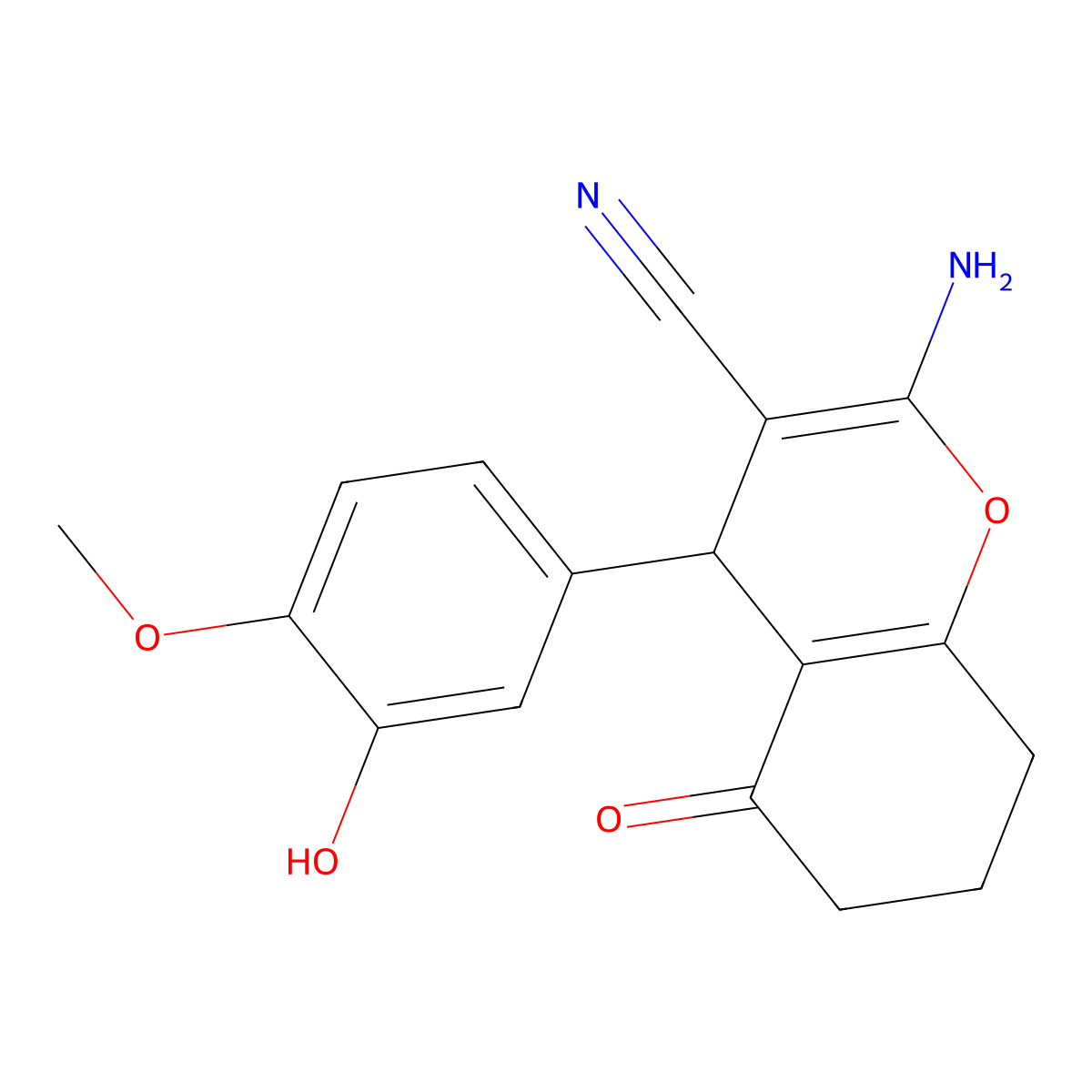 2-amino-4-(3-hydroxy-4-methoxyphenyl)-5-oxo-5,6,7,8-tetrahydro-4H-chromene-3-carbonitrile molecular structure, CAS 299170-09-5