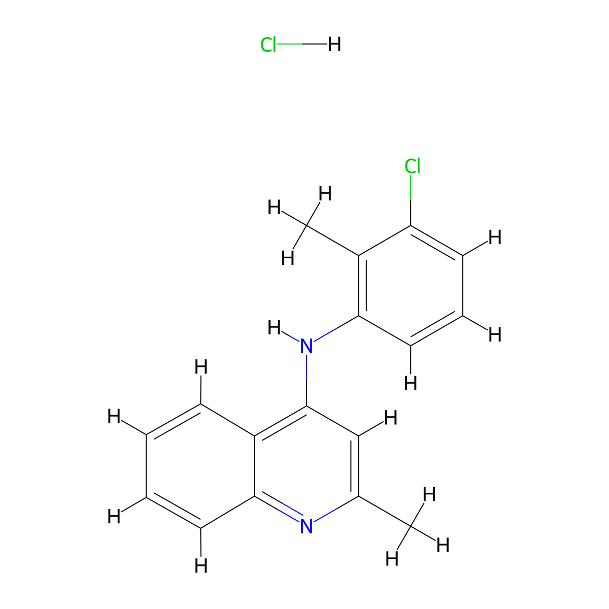 N-(3-chloro-2-methylphenyl)-2-methylquinolin-4-amine hydrochloride molecular structure, CAS 299178-49-7