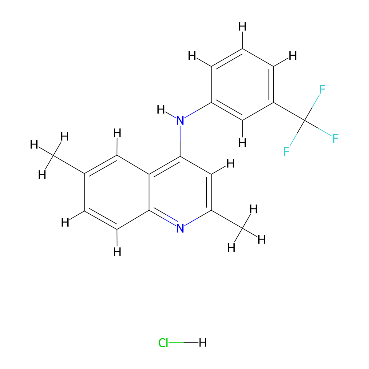 (2,6-Dimethyl(4-quinolyl))[3-(trifluoromethyl)phenyl]amine, chloride molecular structure, CAS 299178-56-6