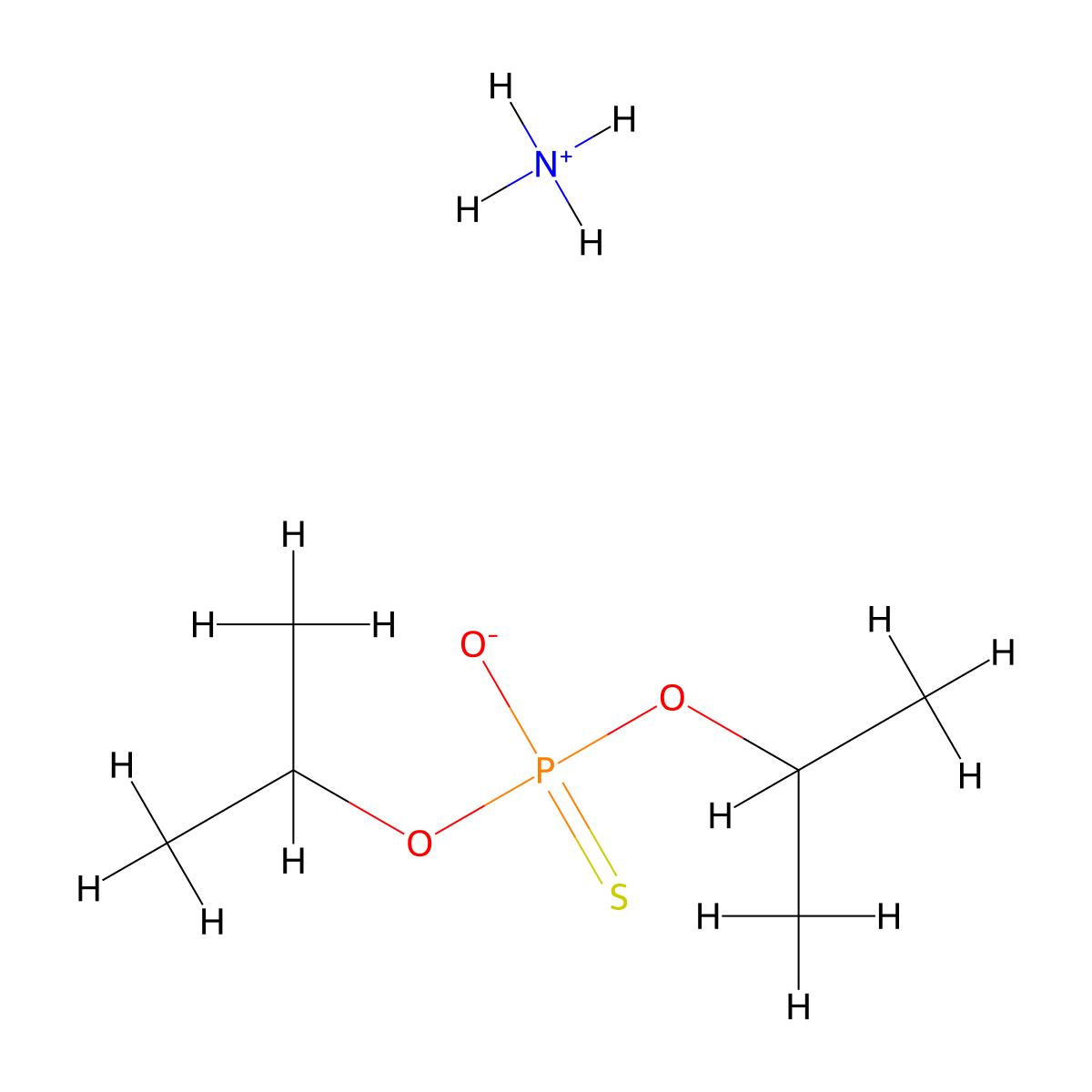 Phosphorothioic acid, O,O-bis(1-methylethyl) ester, ammonium salt (1:1) molecular structure, CAS 29918-57-8