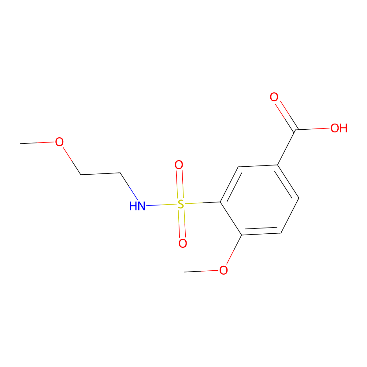 4-Methoxy-3-[(2-methoxyethyl)sulfamoyl]benzoic acid molecular structure, CAS 299181-49-0