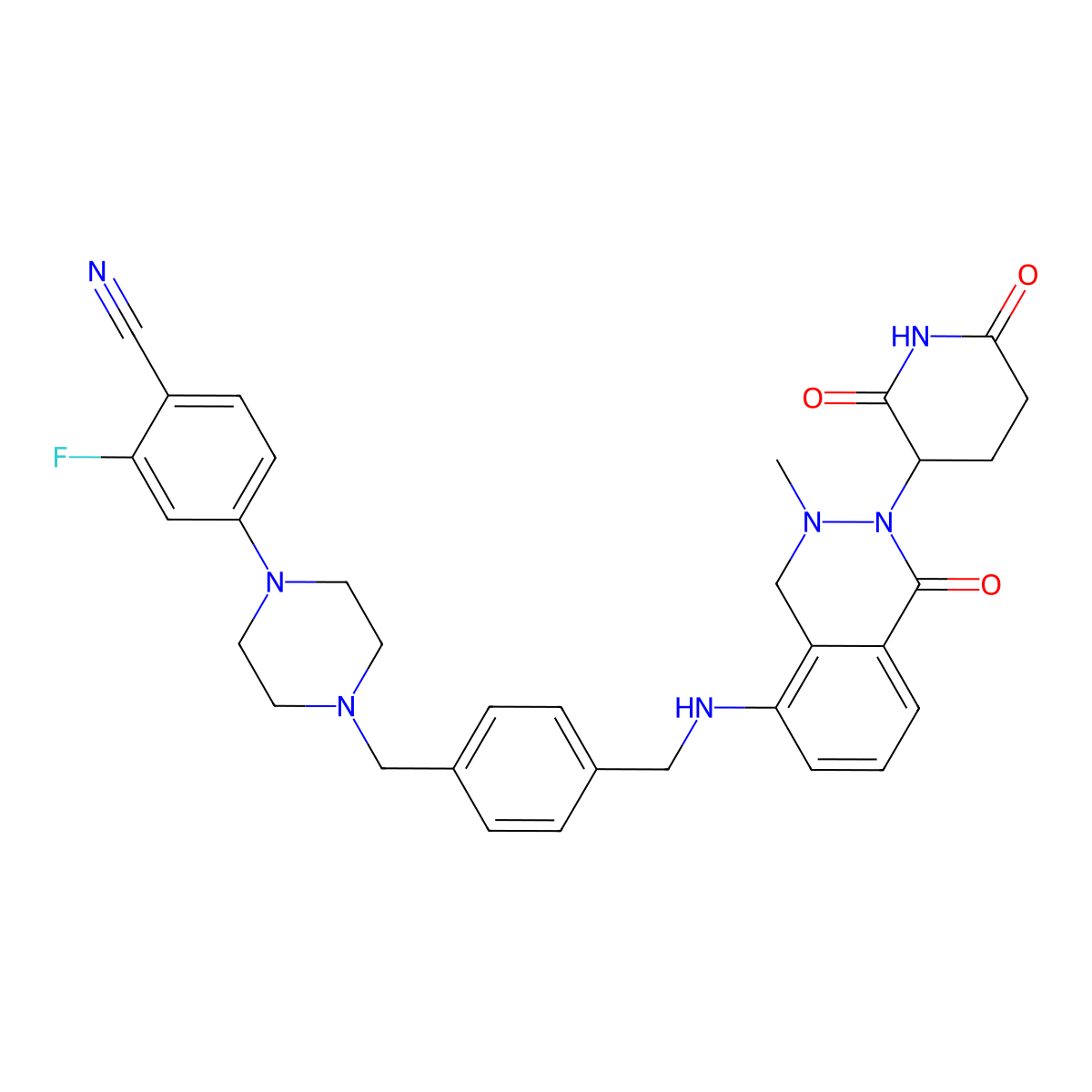 4-[4-[[4-[[[2-(2,6-dioxopiperidin-3-yl)-3-methyl-1-oxo-4H-phthalazin-5-yl]amino]methyl]phenyl]methyl]piperazin-1-yl]-2-fluorobenzonitrile molecular structure, CAS 2991818-13-2