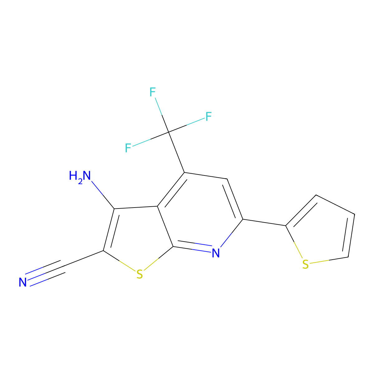 3-Amino-6-(thiophen-2-yl)-4-(trifluoromethyl)thieno[2,3-b]pyridine-2-carbonitrile molecular structure, CAS 299198-01-9