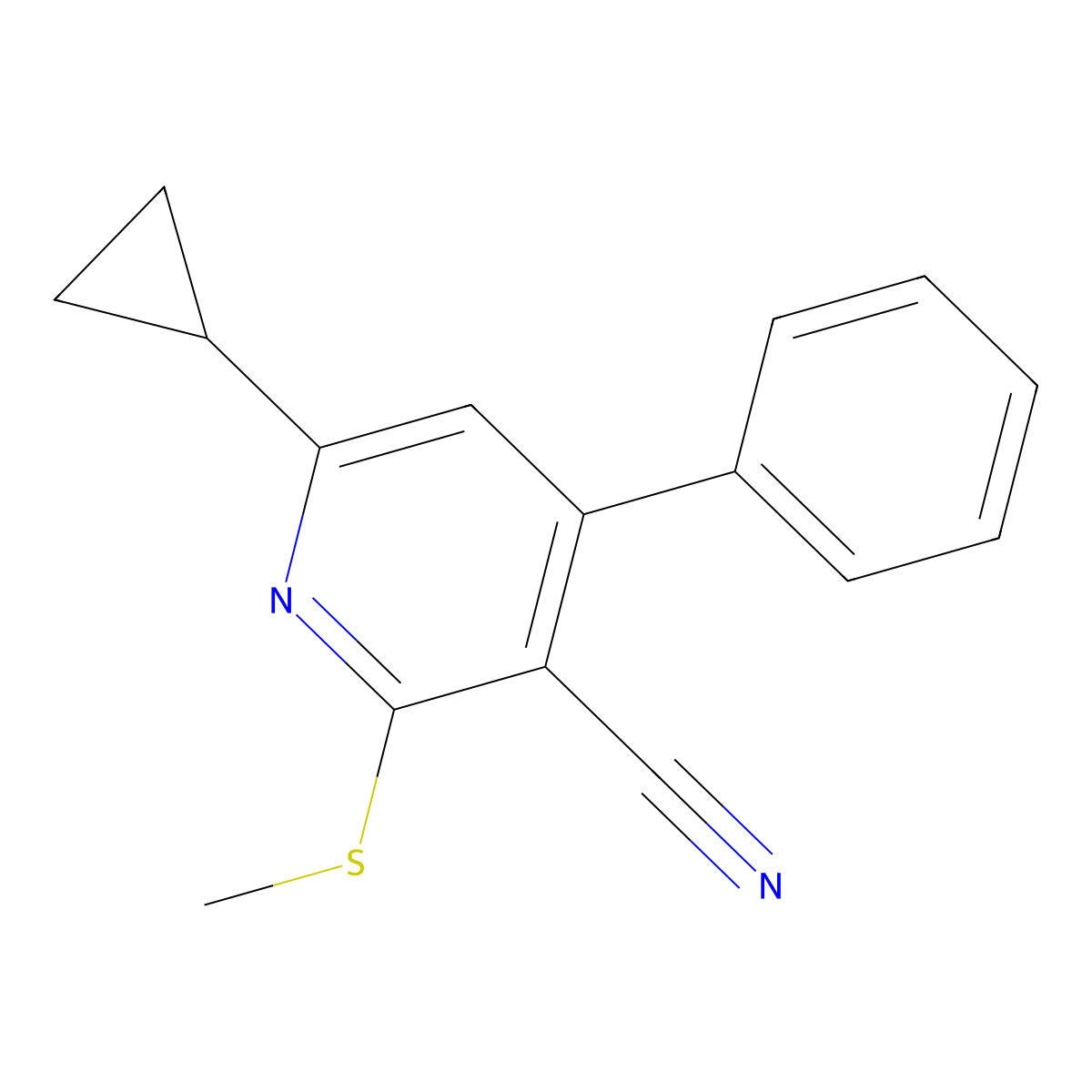 6-Cyclopropyl-2-methylsulfanyl-4-phenylpyridine-3-carbonitrile molecular structure, CAS 299198-03-1