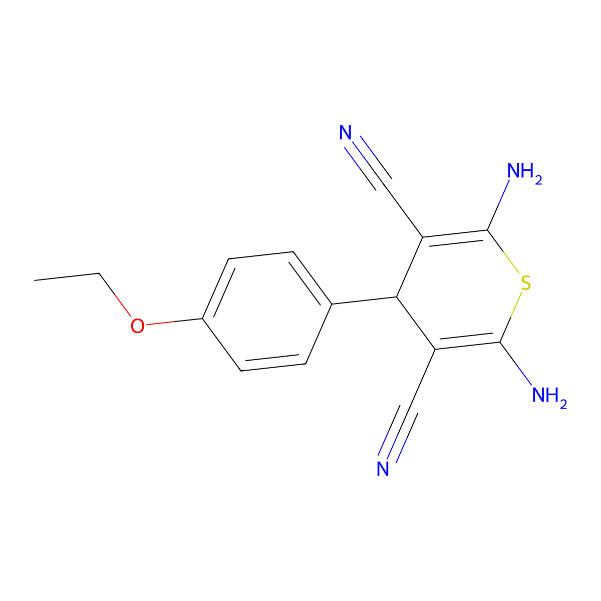 2,6-diamino-4-(4-ethoxyphenyl)-4H-thiopyran-3,5-dicarbonitrile molecular structure, CAS 299198-12-2
