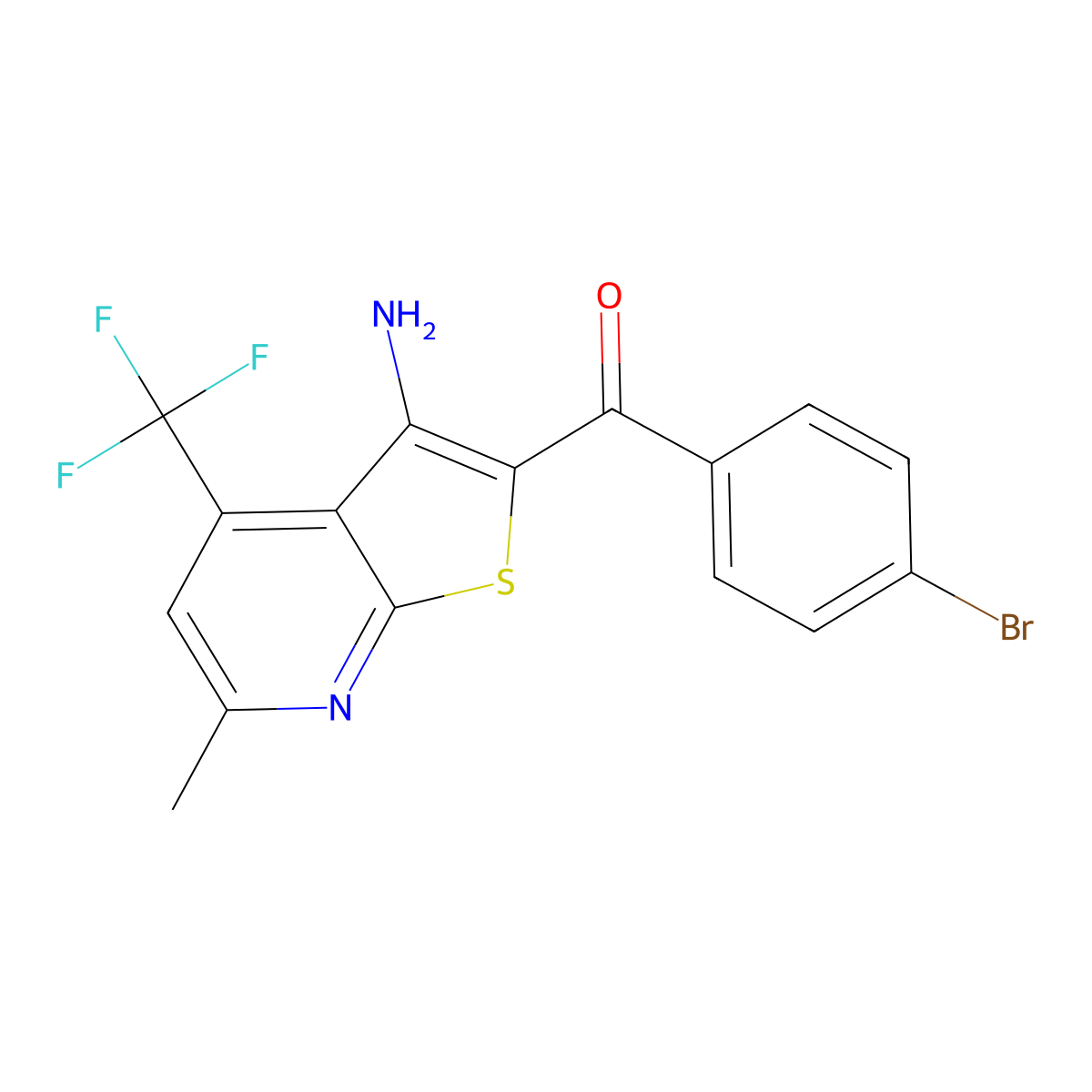 (3-Amino-6-methyl-4-(trifluoromethyl)thieno[2,3-b]pyridin-2-yl)(4-bromophenyl)methanone molecular structure, CAS 299198-16-6