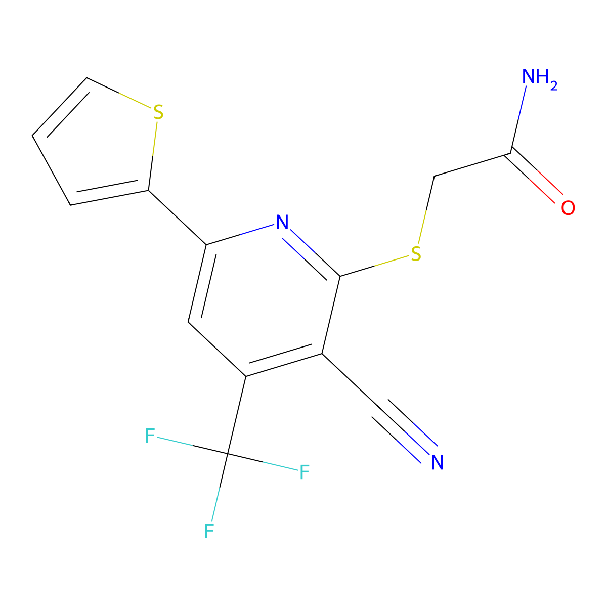 2-((3-Cyano-6-(2-thienyl)-4-(trifluoromethyl)-2-pyridinyl)thio)acetamide molecular structure, CAS 299198-19-9