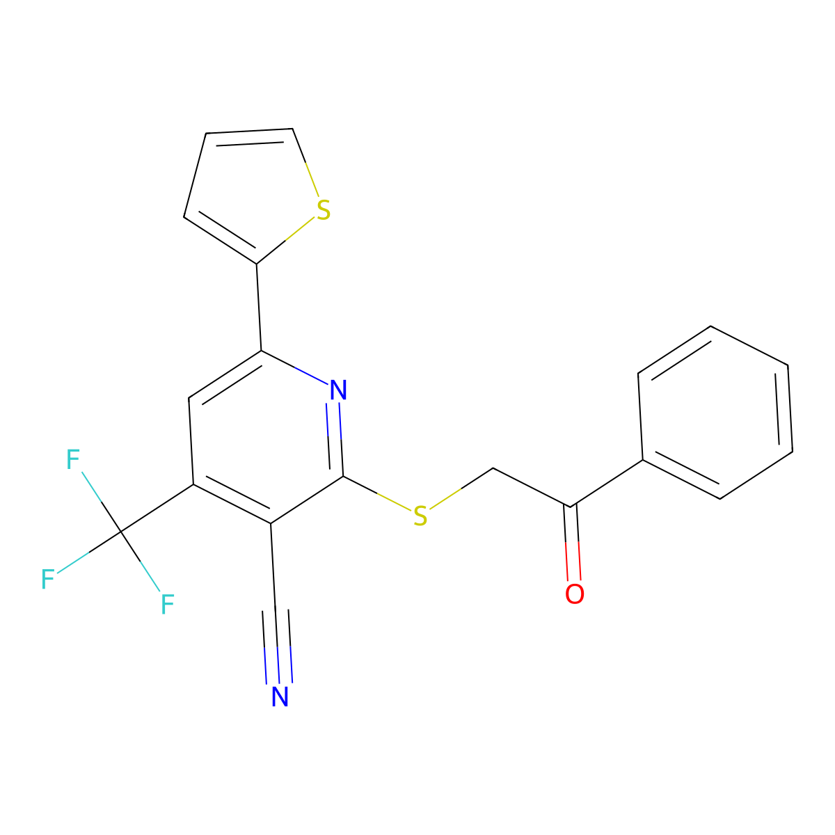 2-[(2-Oxo-2-phenylethyl)thio]-6-(2-thienyl)-4-(trifluoromethyl)-3-pyridinecarbonitrile molecular structure, CAS 299198-21-3