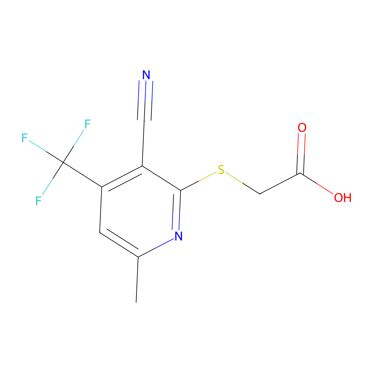 2-{[3-Cyano-6-methyl-4-(trifluoromethyl)pyridin-2-yl]sulfanyl}acetic acid molecular structure, CAS 299198-23-5