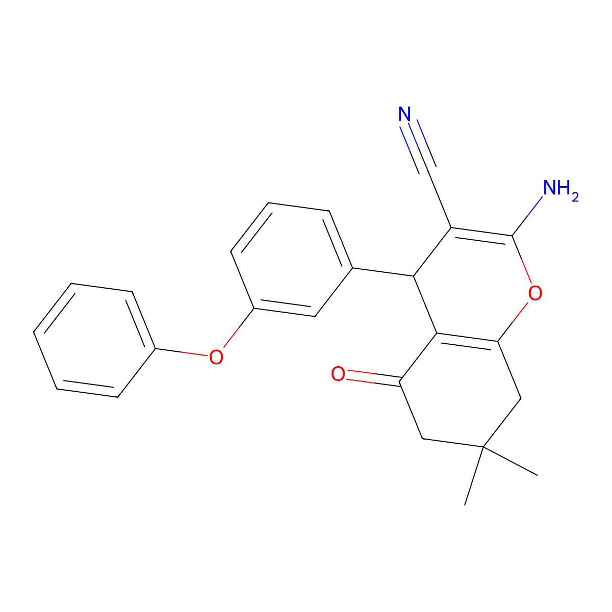2-amino-7,7-dimethyl-5-oxo-4-(3-phenoxyphenyl)-5,6,7,8-tetrahydro-4H-chromene-3-carbonitrile molecular structure, CAS 299198-39-3