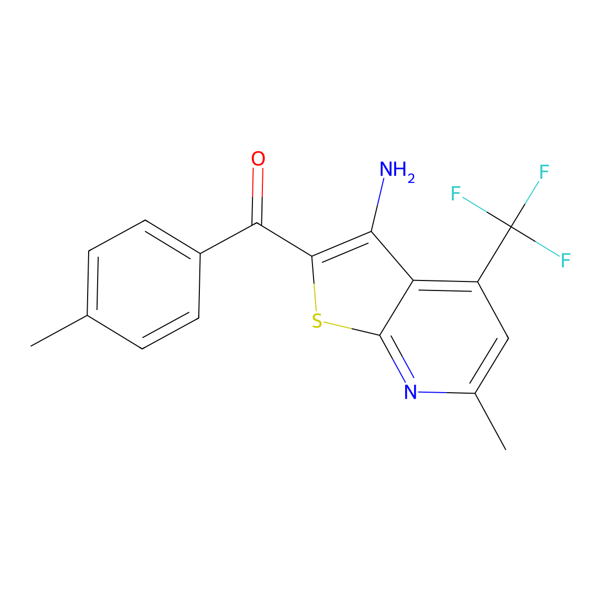 6-Methyl-2-(4-methylbenzoyl)-4-(trifluoromethyl)thieno[2,3-B]pyridin-3-amine molecular structure, CAS 299198-59-7