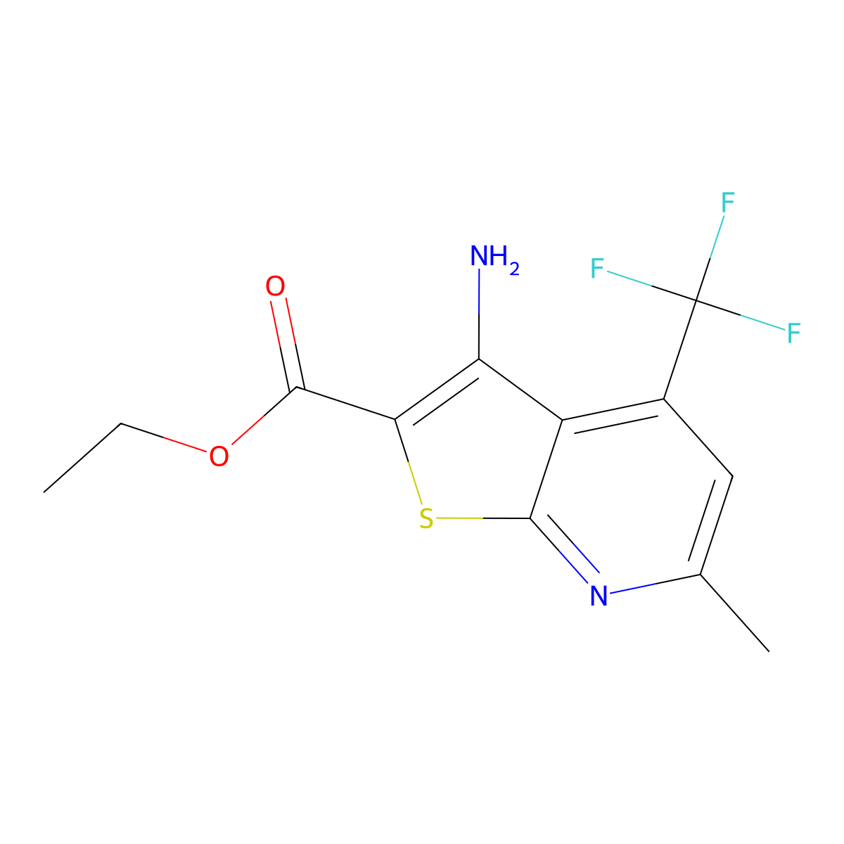 Ethyl 3-amino-6-methyl-4-(trifluoromethyl)thieno[2,3-b]pyridine-2-carboxylate molecular structure, CAS 299198-61-1