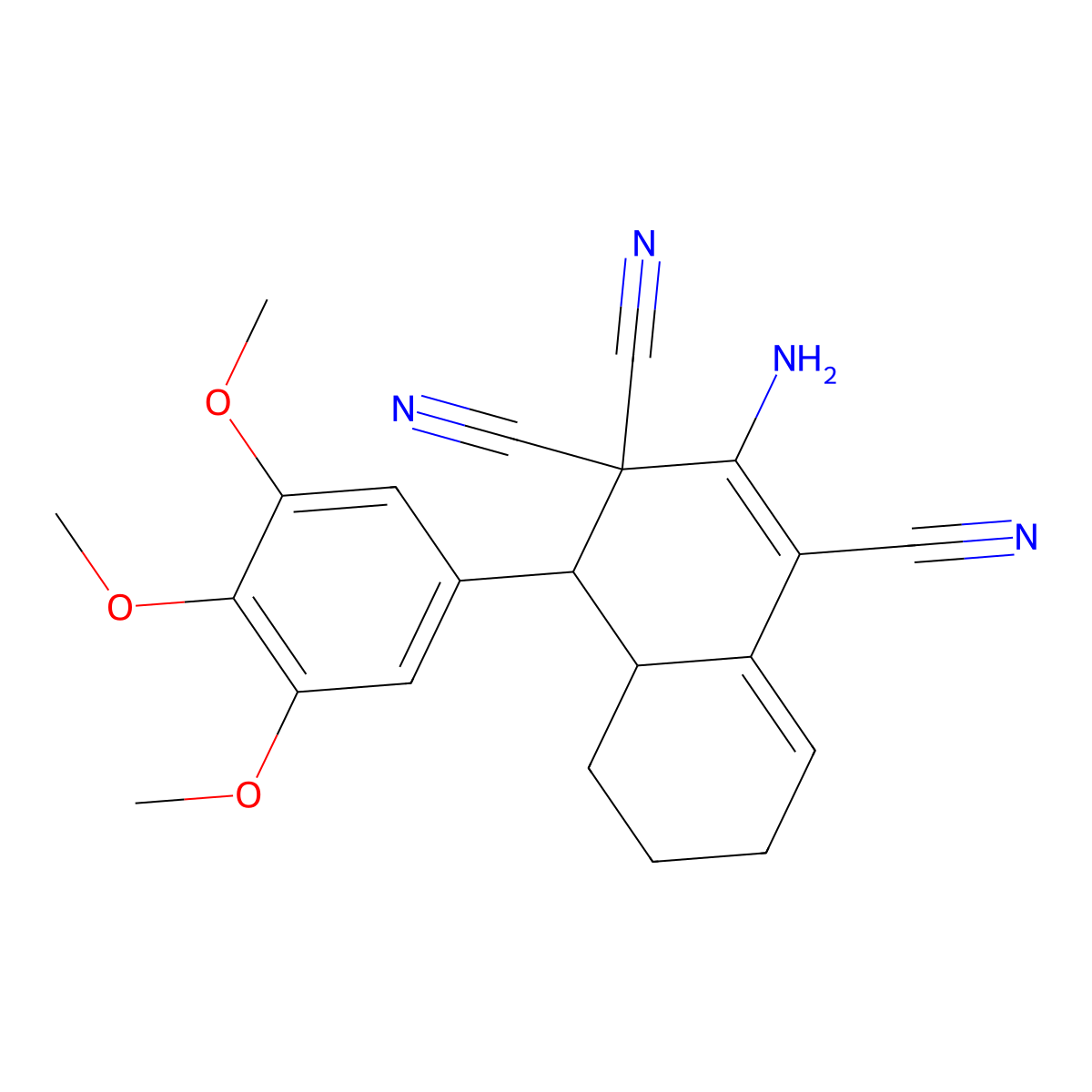 2-Amino-4a,5,6,7-tetrahydro-4-(3,4,5-trimethoxyphenyl)-1,3,3(4H)-naphthalenetricarbonitrile molecular structure, CAS 299198-70-2