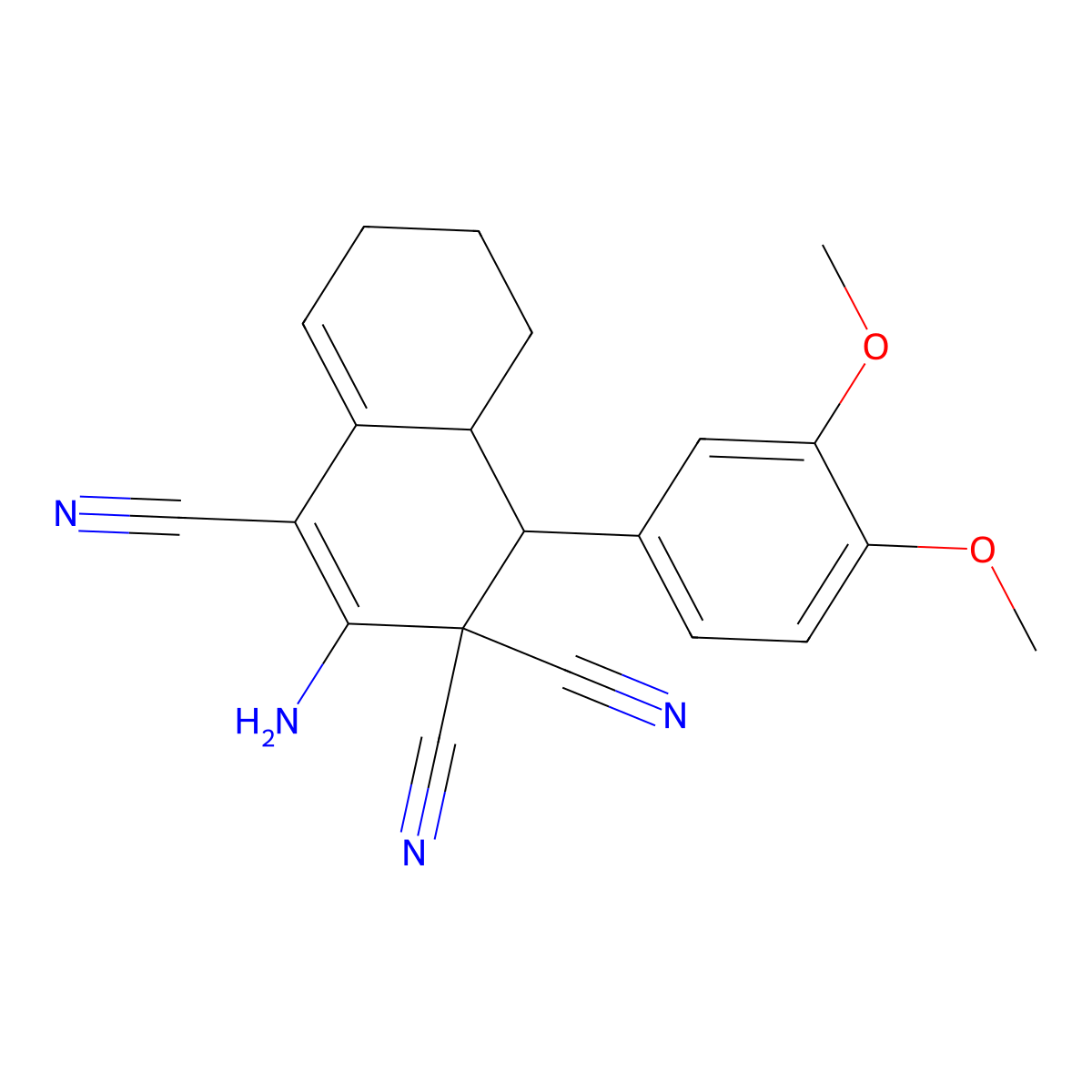 2-amino-4-(3,4-dimethoxyphenyl)-4a,5,6,7-tetrahydronaphthalene-1,3,3(4H)-tricarbonitrile molecular structure, CAS 299198-81-5
