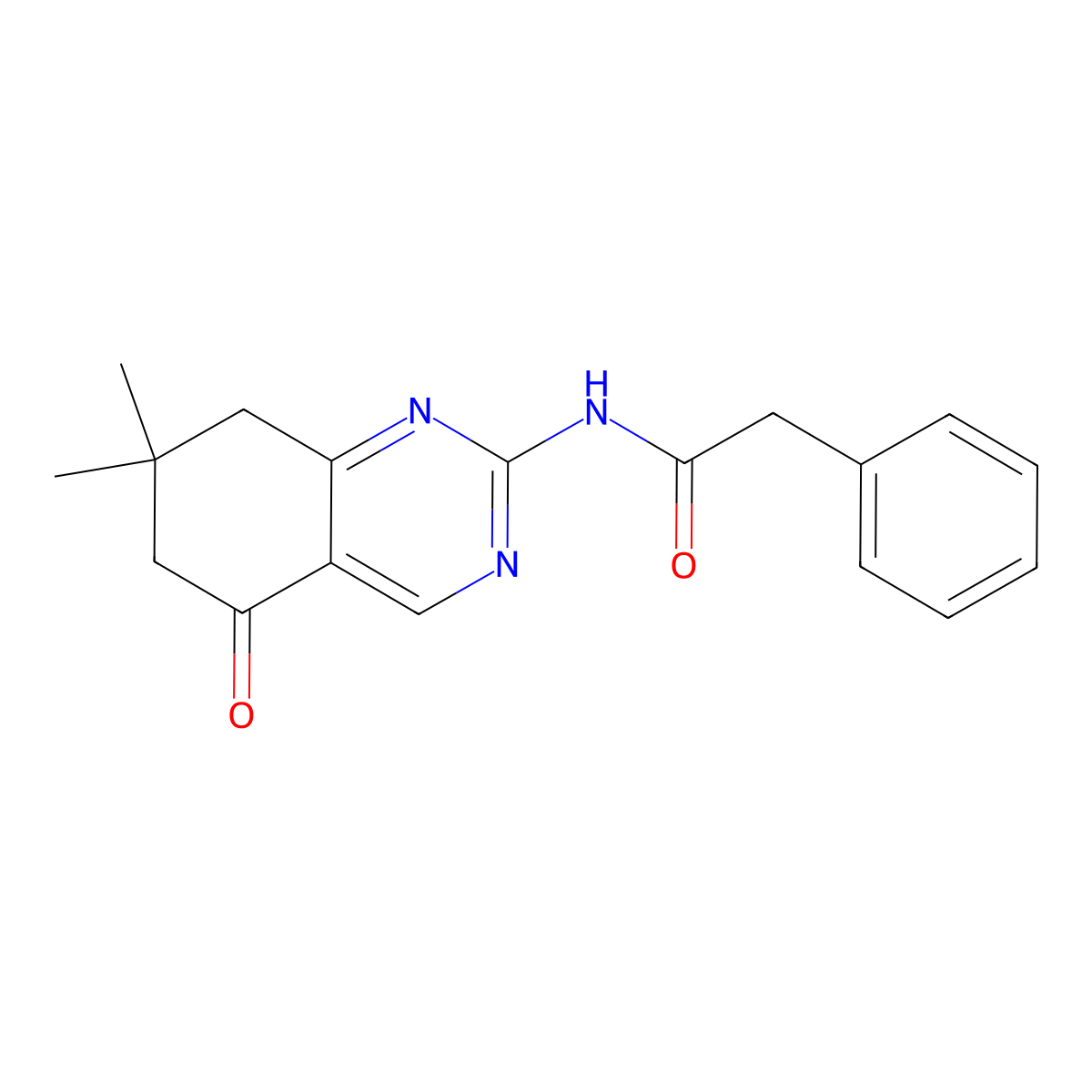N-(7,7-dimethyl-5-oxo-5,6,7,8-tetrahydroquinazolin-2-yl)-2-phenylacetamide molecular structure, CAS 299199-28-3