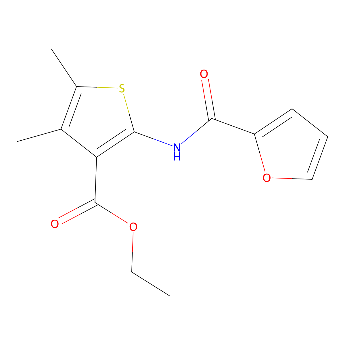 Ethyl 2-(2-furamido)-4,5-dimethyl-3-thiophenecarboxylate molecular structure, CAS 299199-69-2