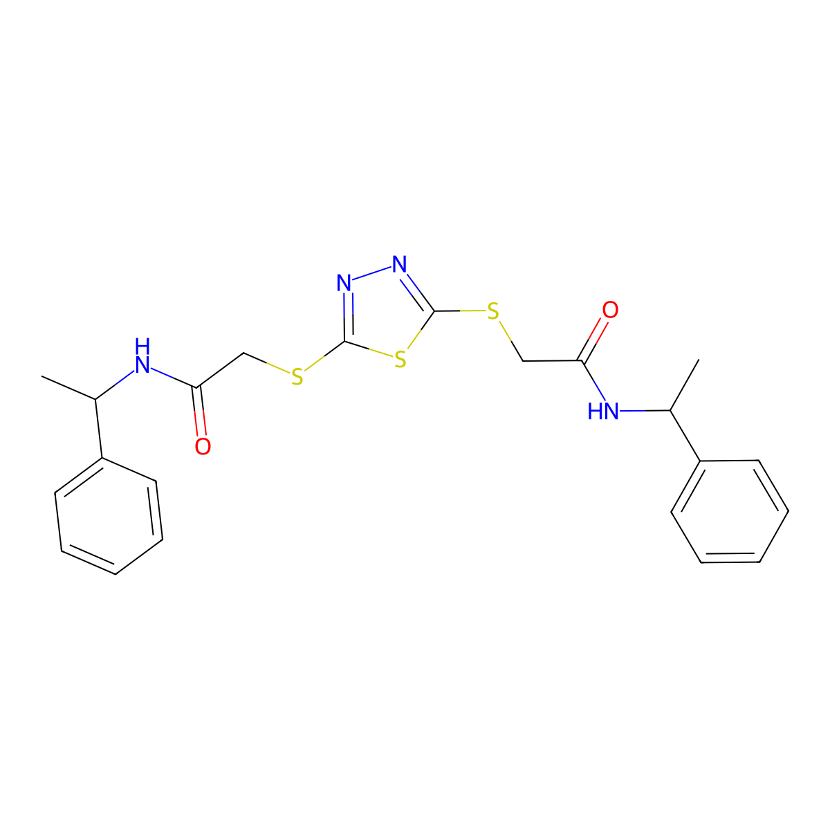2,2'-(1,3,4-thiadiazole-2,5-diyldisulfanediyl)bis[N-(1-phenylethyl)acetamide] molecular structure, CAS 299200-96-7