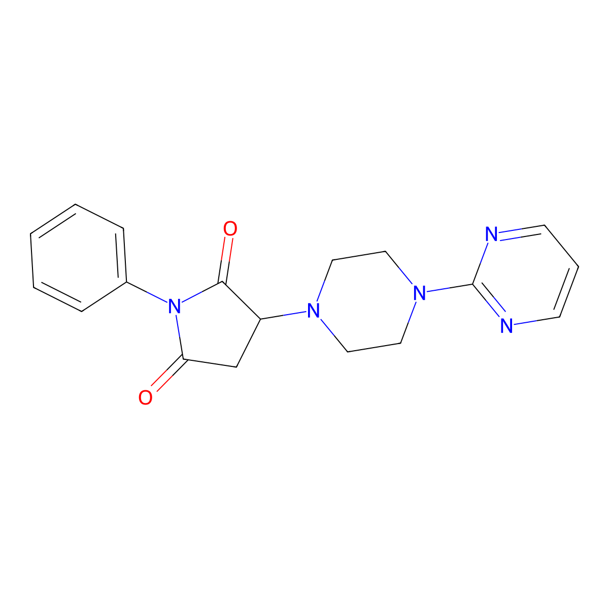 1-Phenyl-3-(4-pyrimidin-2-ylpiperazin-1-yl)pyrrolidine-2,5-dione molecular structure, CAS 299200-99-0