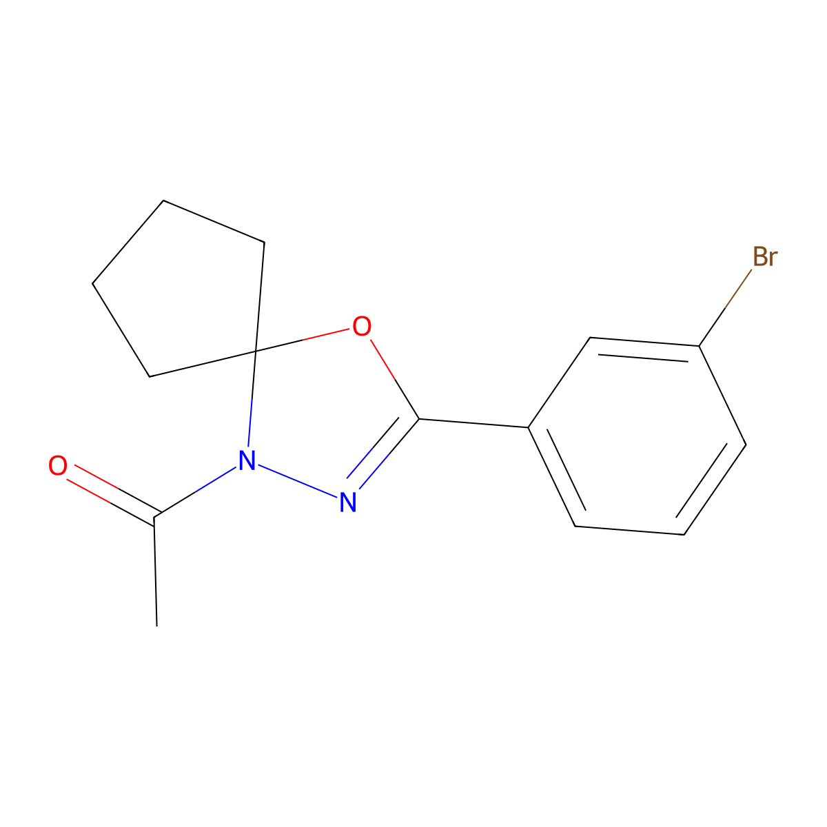 1-[3-(3-Bromophenyl)-4-oxa-1,2-diazaspiro[4.4]non-2-en-1-yl]ethanone molecular structure, CAS 299201-01-7
