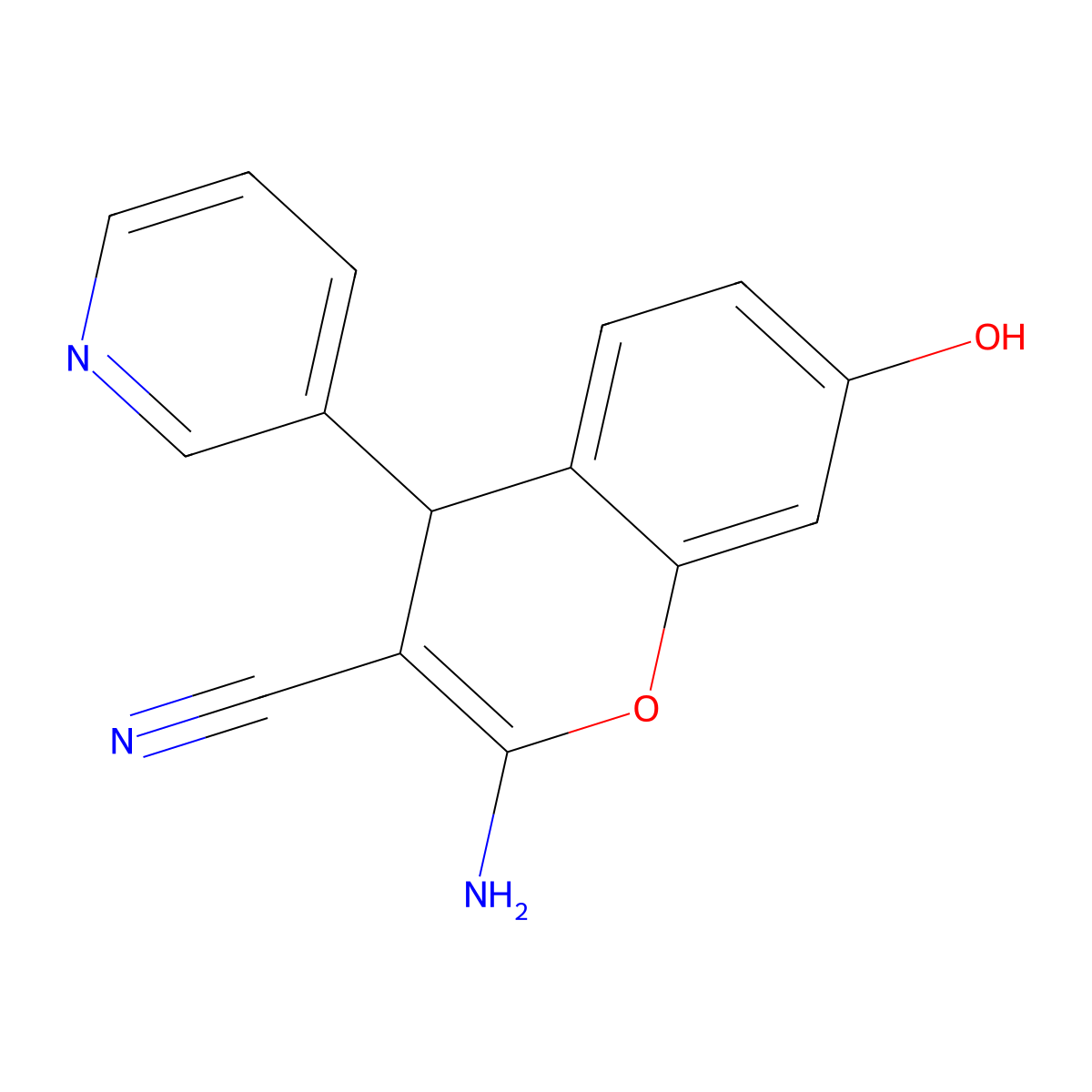 2-Amino-7-hydroxy-4-pyridin-3-yl-4H-chromene-3-carbonitrile molecular structure, CAS 299202-13-4