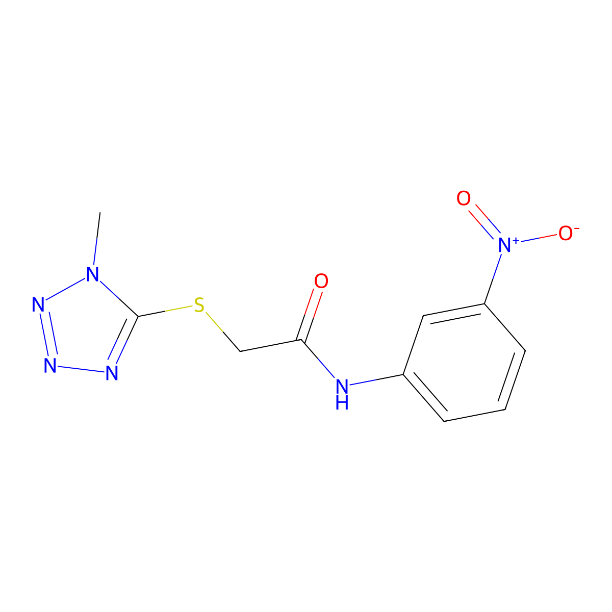2-(1-methyltetrazol-5-yl)sulfanyl-N-(3-nitrophenyl)acetamide molecular structure, CAS 299202-41-8