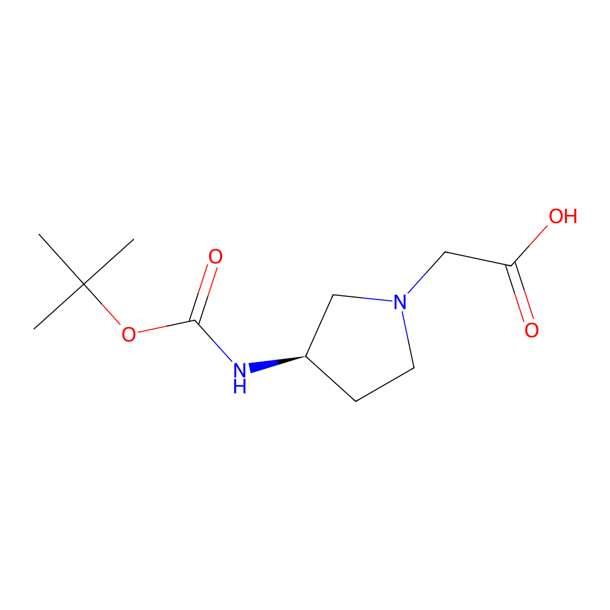 ((R)-3-tert-Butoxycarbonylamino-pyrrolidin-1-yl)-acetic acid molecular structure, CAS 299203-96-6